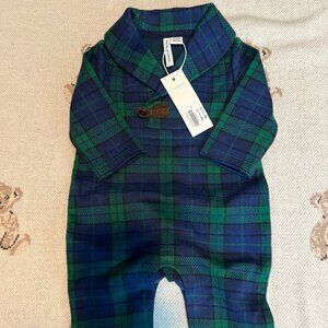 Janie and Jack Plaid Shawl Collar 1-Piece 0-3M